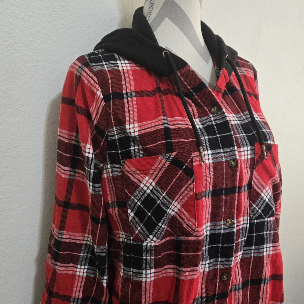 No Boundaries Hooded Plaid Flannel Button Down Shirt Size XXXL (21) Juniors - Picture 4 of 12